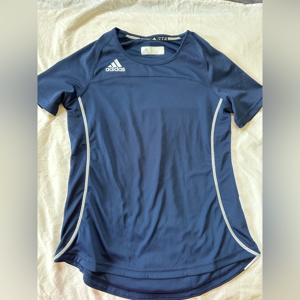 Adidas Dark Blue Sports Tee with White Stripes